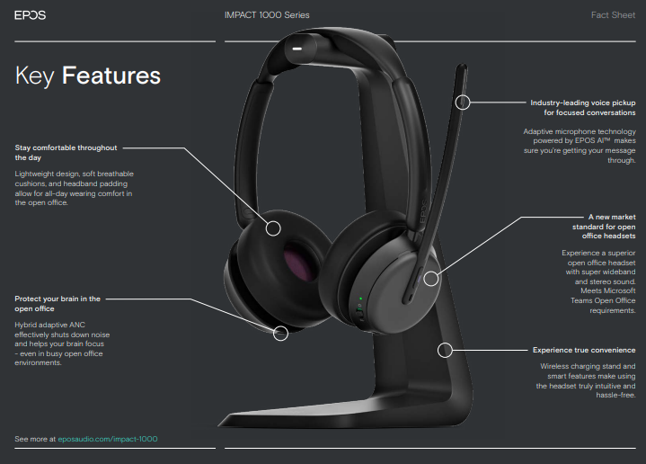 1001137 IMPACT 1030T One-ear, single-sided Bluetooth headset Epos