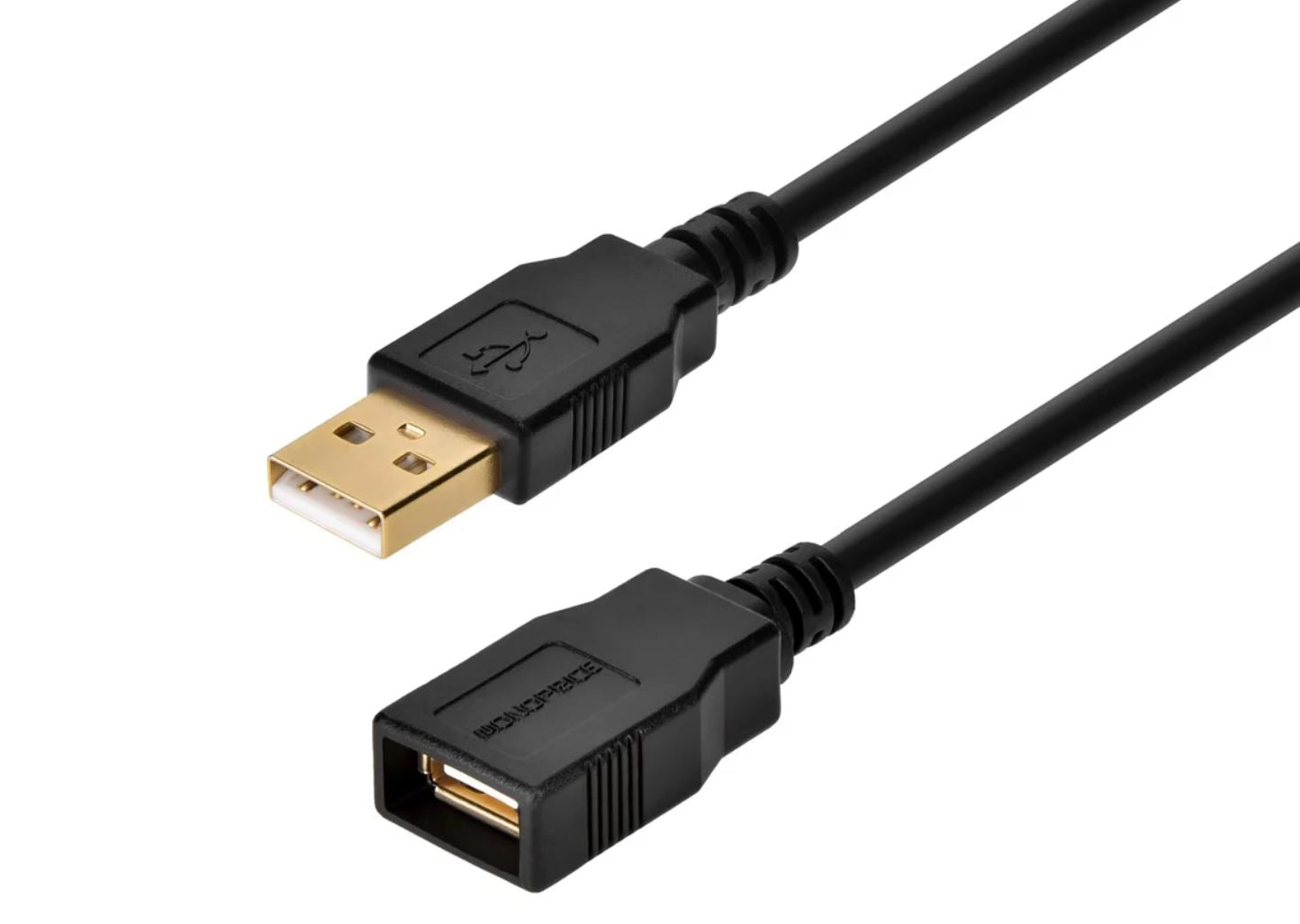 USB-A to USB-A Female 2.0 Extension Cable - 28/24AWG Gold Plated Black 10ft Monoprice