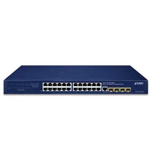 GS-4210-24T4SR 24-Port 10/100/1000T + 4-Port 100/1000X SFP Managed Gigabit Switch with 36-72V DC Redundant Power-Planet Planet