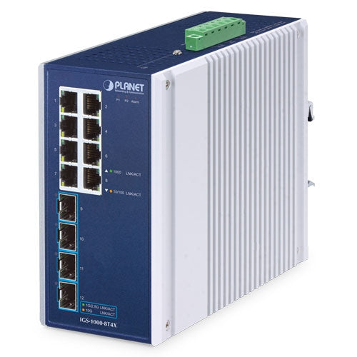 IGS-1000-8T4X NEWIndustrial 8-Port 10/100/1000T + 4-Port 10G SFP+ Ethernet Switch- Planet