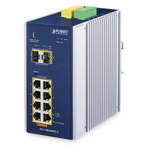 IGS-10020HPT-U Industrial 8-port 10/100/1000T 802.3at PoE + 2-port 1G/2.5G SFP Managed Switch Planet