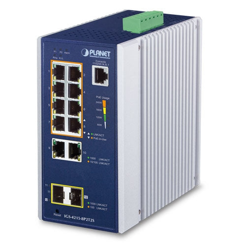 IGS-4215-8P2T2S IP30 Industrial L2/L4 8-Port 10/100/1000T 802.3at PoE + 2-Port 10/100/1000T + 2-Port 100/1000X SFP Managed Switch - Planet Planet