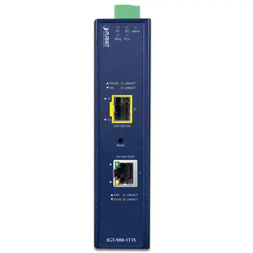 IGT-900-1T1S Industrial 1-Port 10/100/1000T + 1-Port 100/1000/2500X SFP Managed Media Converter - Planet