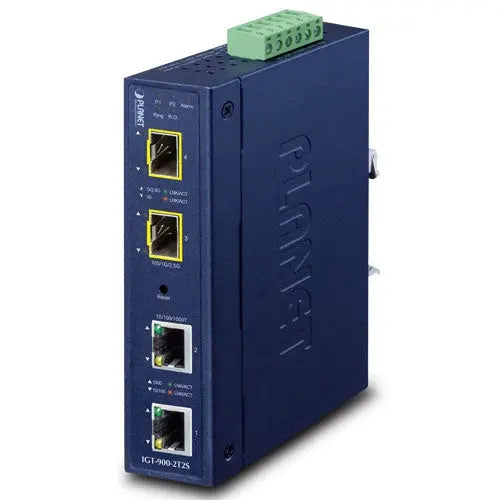 IGT-900-2T2S Industrial 2-Port 10/100/1000T + 2-Port 100/1000/2500X SFP Managed Media Converter - Planet