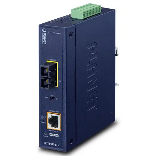 IGTP-802TS 1000base-lx-to-10-100-1000base-t-802-3at-poe-industrial-media-converter-igtp-802ts- Planet