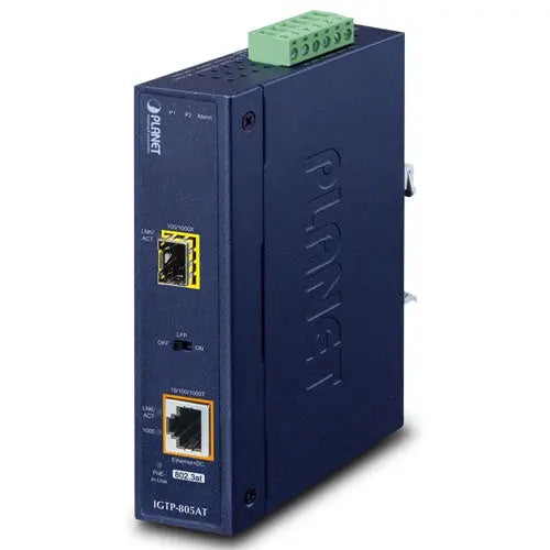 IGTP-805AT 1000BASE-SX / LX to 10/100/1000BASE-T 802.3at PoE Industrial Media Converter - Planet Planet