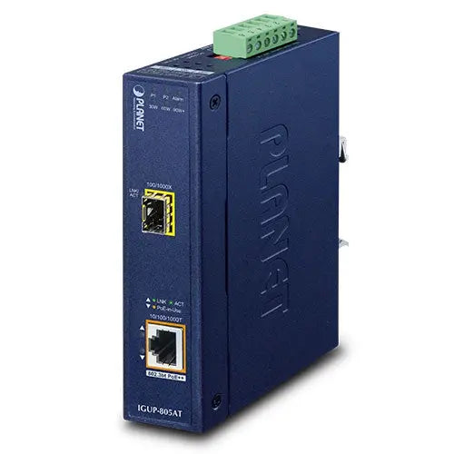 IGUP-805AT Planet Industrial 1-Port 100/1000X SFP to 1-Port 10/100/1000T 802.3bt PoE++ Media Converter (v2) PLANET Planet