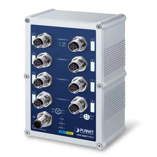 ISW-800T-M12 Industrial IP67 Rated 8-Port 10/100Mbps M12 Fast Ethernet Switch with Wide Operating Temperature - - Planet
