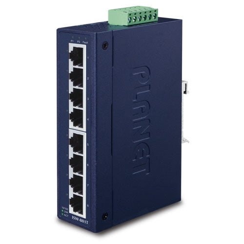 ISW-801T 8-Port 10/100TX Industrial Fast Ethernet Switch (-40~75 degrees C operating temperature) - Planet