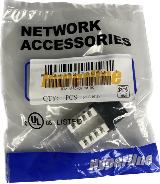 KJ2-8P8C-C6-BK Keystone Jack RJ-45(8P8C); Category 6, Tool-less Black Hyperline