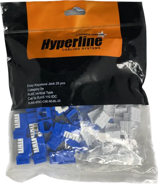 KJNE-8P8C-C5E-90-BL-25 Category 5e Keystone Jack RJ45, 110 IDC, for termination with KJNE-TOOL Blue Pack of 25 Hyperline