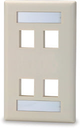 SKFL-4-WH 4 Port Single Gang Keystone Faceplate with Labeling Windows WH