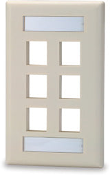 SKFL-6-WH 6 Port Single Gang Keystone Faceplate with Labeling Windows WH