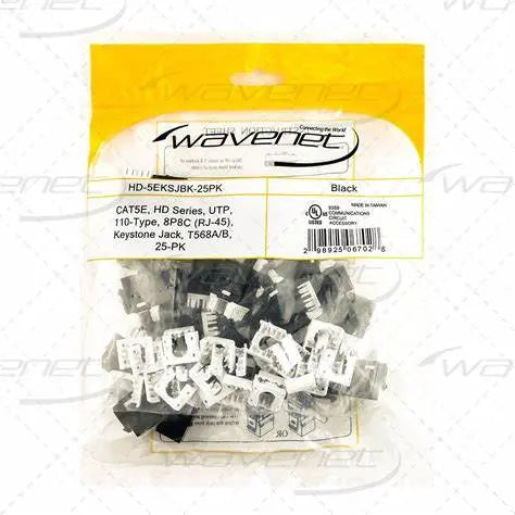 WC-HD-5EKSJBK-25PK Cat5e RJ45 Unscreen Keystone Black Pack of 25 Wavenet