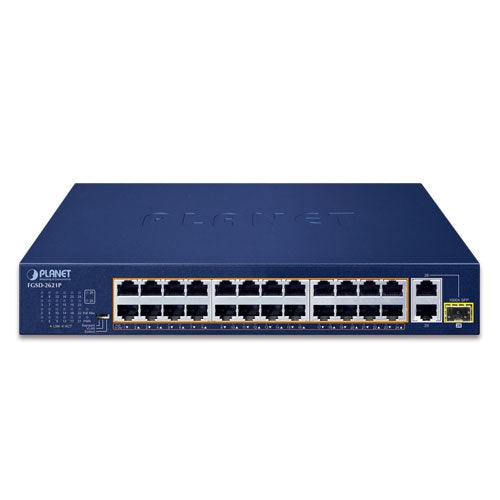 FGSD-2621P 24-Port 10/100TX 802.3at PoE + 2-Port 10/100/1000T + 1-Port Shared 1000X SFP Desktop Switch (185 Watts) - Planet