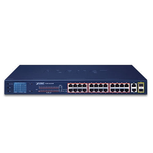 FGSW-2622VHP 24-Port 10/100TX 802.3at PoE + 2-Port Gigabit TP/SFP Combo Ethernet Switch with LCD PoE Monitor (300W) - -