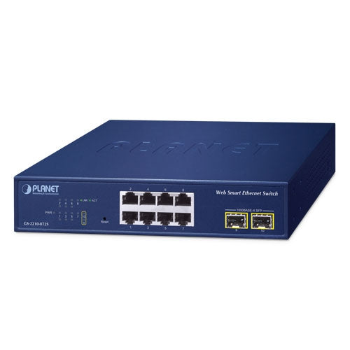 GS-2210-8P2S 8-Port 10/100/1000T 802.3at PoE + 2-Port 1000X SFP Web Smart Ethernet Switch Planet