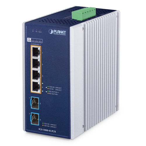 IGS-1000-4UP2X Industrial 4-Port 10/100/1000/2500T 802.3bt PoE + 2-Port 10G SFP+ Ethernet Switch Planet