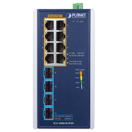 IGS-1000-8UP2X 8-Port 10/100/1000T 802.3bt PoE + 4-Port 10G SFP+ Ethernet Switch Planet
