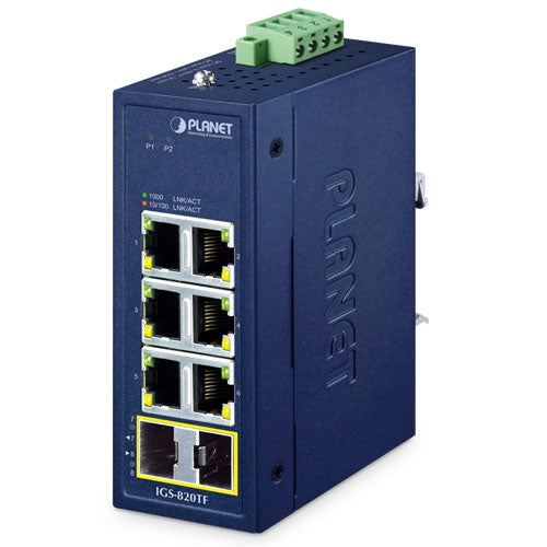 IGS-820TF Compact Industrial 6 Port 10/100/1000T + 2 1000X SFP Ethernet Switch (-40~75 degrees C) - IGS-1020TF - Planet (Copy) Planet