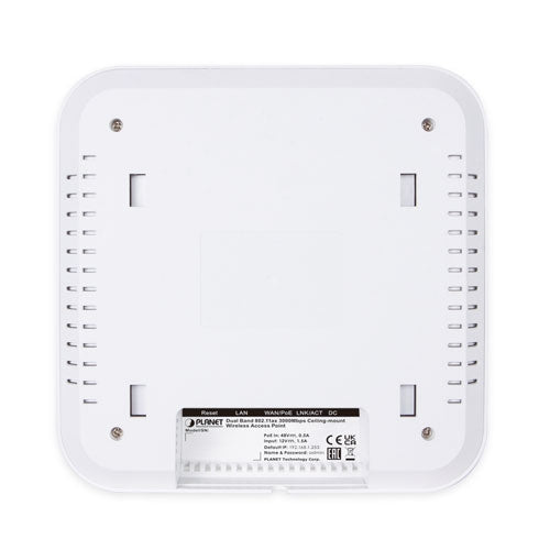 Dual Band 802.11ax 3000Mbps Ceiling-mount Wireless Access Point w/802.3at PoE+ and 2 10/100/1000T LAN Ports Planet
