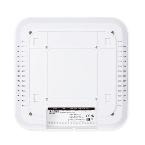Dual Band 802.11ax 3000Mbps Ceiling-mount Wireless Access Point w/802.3at PoE+ and 2 10/100/1000T LAN Ports Planet