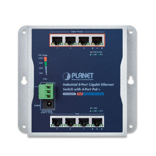WGS-804HP 8-Port 10/100/1000T Wall Mounted Gigabit Ethernet Switch with 4-Port PoE+ (v2) Planet