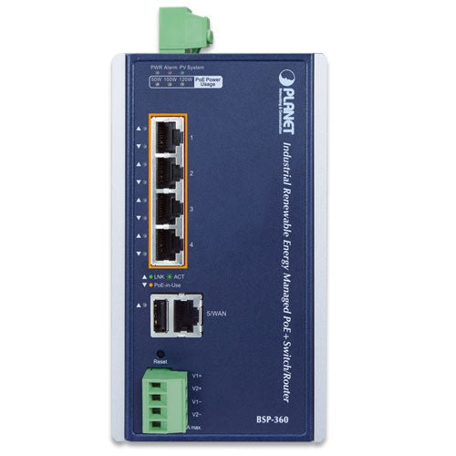 BSP-360  Industrial Renewable Energy 4-Port 10/100/1000T 802.3at PoE+ Managed Ethernet Switch/ router Planet