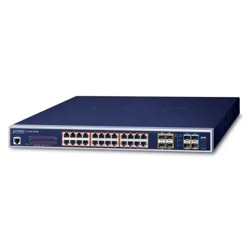 GS-5220-24PL4XR    L3 24-Port 10/100/1000T 802.3at PoE with 4 shared SFP + 4-Port 10G SFP+ Managed Switch, W/ 48V Redundant Power - (v2) - Planet