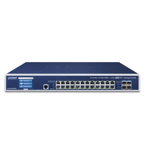GS-5220-24T4XVR L2+ 24-Port 10/100/1000T + 4-Port 10G SFP+ Managed Switch with LCD touch screen, Redundant Power - GS-5220-24T4XV -