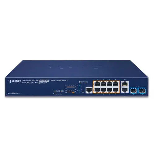 GS-5220-8UP2T2X Layer 3 8-Port 10/100/1000T 802.3bt PoE + 2-Port 10/100/1000T + 2-Port 10G SFP+ Managed Switch - - Planet