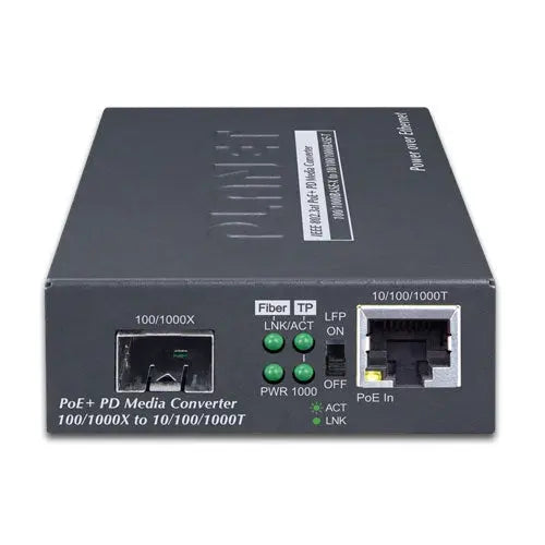 GT-805A-PD 802.3at PoE+ PD 10/100/1000BASE-T to 100/1000BASE-X SFP Media Converter Planet
