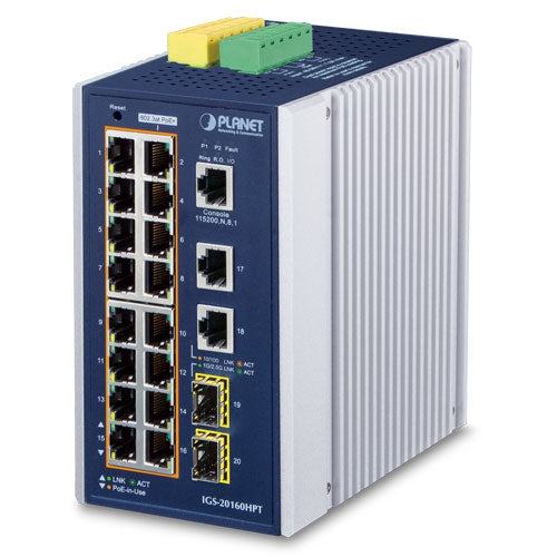 IGS-20160HPT Industrial L3 16-Port 10/100/1000T 802.3at PoE + 2-Port 10/100/1000T + 2-Port 1G/2.5G SFP Managed Ethernet Switch