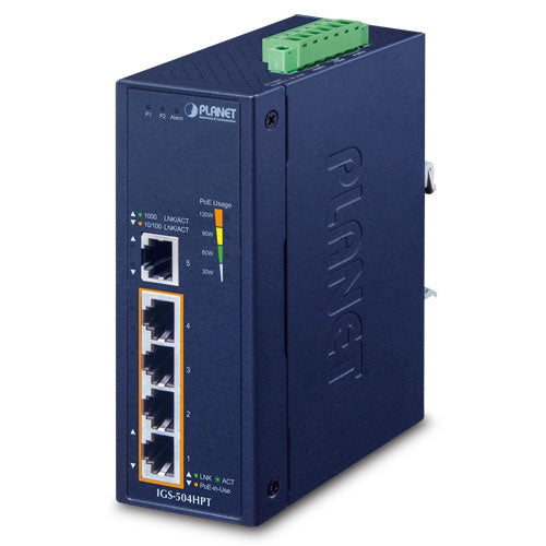 IGS-504HPT Industrial 4-Port 10/100/1000T 802.3at PoE + 1-Port 10/100/1000T Gigabit Ethernet Switch