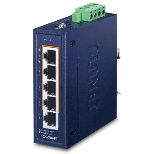 IGS-504PT  Compact Industrial 4-Port 10/100/1000T 802.3at PoE + 1-Port 10/100/1000T Ethernet Switch (-40~75 degrees C) Planet