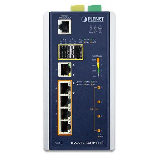 IGS-5225-4UP1T2S  Industrial L2+ 4-Port 10/100/1000T Ultra PoE + 1-Port 10/100/1000T + 2-Port 100/1000X SFP Managed Switch Planet