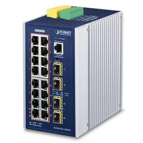 IGS-6325-16P4S    IP30 DIN-rail Industrial L3 16-Port 10/100/1000T 802.3at PoE + 4-port 1G/2.5G SFP Full Managed Switch  - IGS-6325-16P4S - Planet Planet