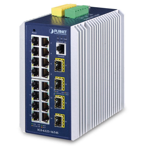 IGS-6325-16T4S Industrial L3 16-Port 10/100/1000T + 4-Port 100/1000X SFP Managed Ethernet Switch - IGS-6325-16T4S - Planet