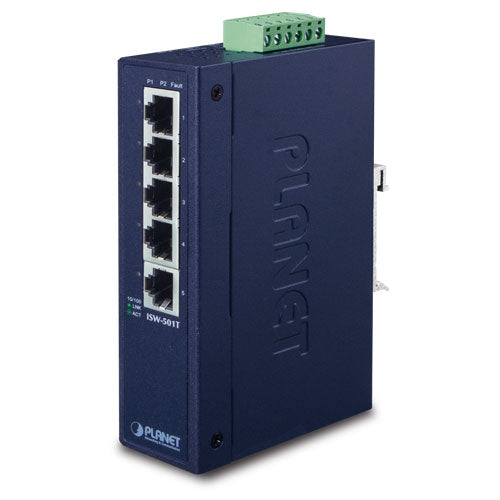 ISW-501T 5-Port 10/100Mbps Industrial Fast Ethernet Switch with Wide Operating Temperature - -