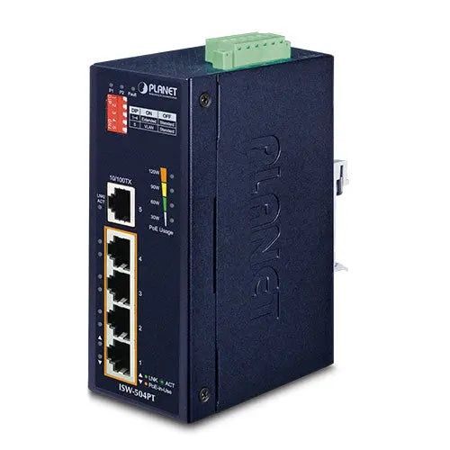 ISW-504PT    5-Port 10/100Mbps with 4-Port PoE Industrial Ethernet Switch - Wide Operating Temperature -  - Planet