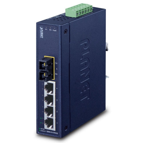 ISW-511TS15  Planet 4+1 100FX Port Single-mode Industrial Ethernet Switch - 15km with Wide Operating Temperature