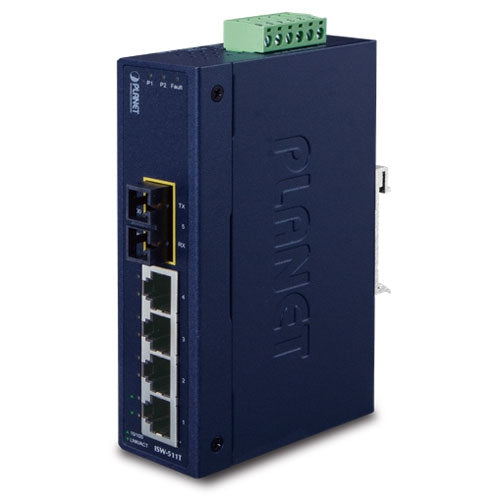 ISW-511T 4-Port 10/100Base-TX + 1-Port 100Base-FX Industrial Ethernet Switch with Wide Operating Temperature - -