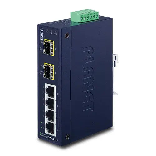ISW-621TF Planet 4-Port 10/100Base-TX + 2-Port 100Base-FX SFP Industrial Ethernet Switch with Wide Operating Temperature -  - Planet