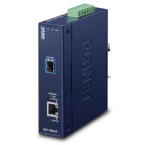 IXT-705AT(V2) - Industrial 10G/5G/2.5G/1G/100M Copper to 10GBASE-X SFP+ Media Converter -  Planet
