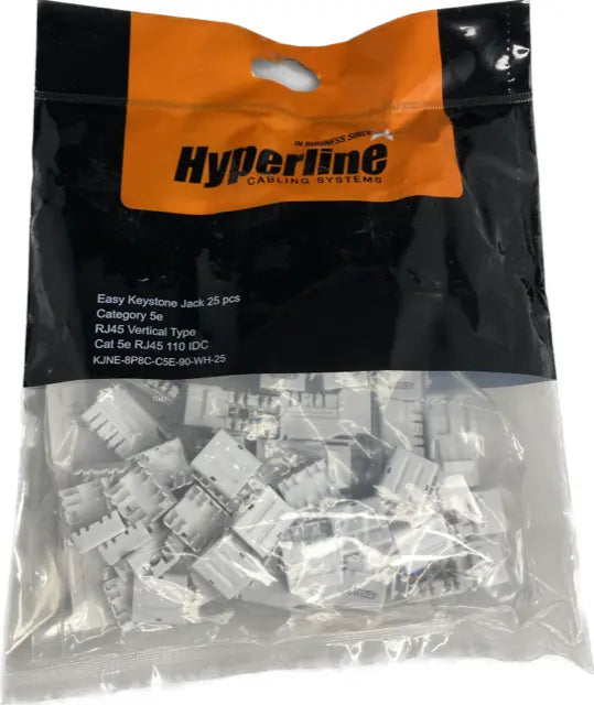 KJNE-8P8C-C5E-90-WH-25  Category 5e Keystone Jack RJ45, 110 IDC, for termination with KJNE-TOOL White Pack of 25 Hyperline