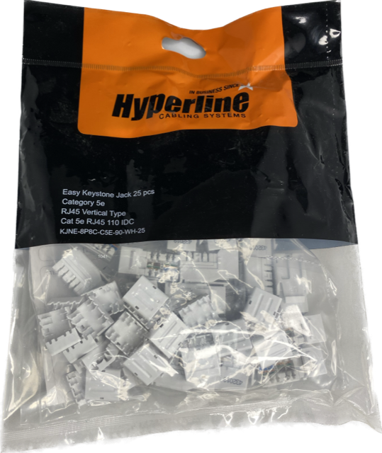 KJNE-8P8C-C5E-90-WH-25  Category 5e Keystone Jack RJ45, 110 IDC, for termination with KJNE-TOOL White Pack of 25