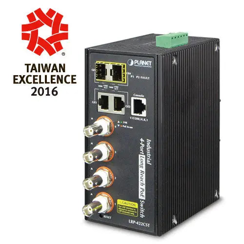 LRP-422CST    Industrial 4-port Coax + 2-port 10/100/1000T + 2-port 100/1000X SFP Long Reach PoE over Coaxial Managed Switch -  - Planet