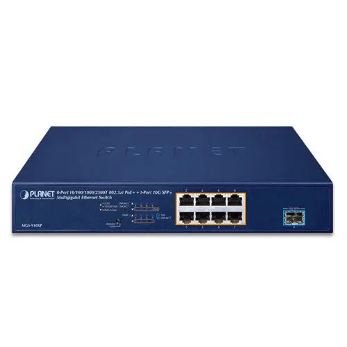 MGS-910XP  8-Port 10/100/1000/2500T 802.3at PoE+ + 1-Port 10G SFP+ Multigigabit Ethernet Switch (120 Watts) Planet
