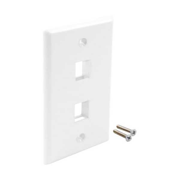 WC-FPW2PWH-S 2 PORT SINGLE GANG KEYSTONE FACEPLATE WITH LABELING WINDOWS WHITE