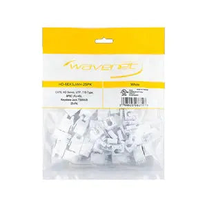 WC-HD-6EKSJWH-25PK  Cat6 HD 180 Degree Keystone Jacks White Pack of 25 Wavenet